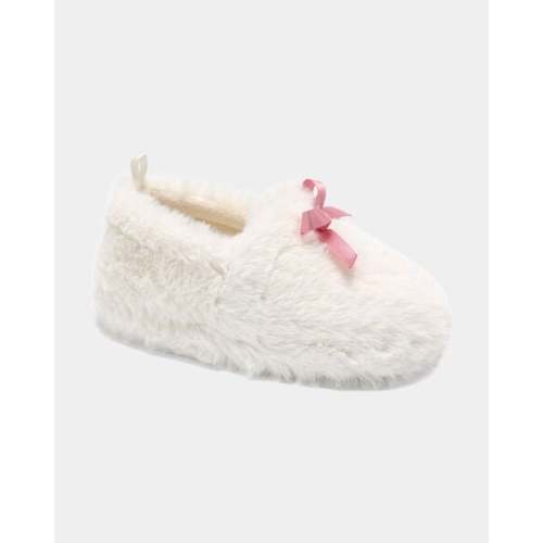 Girls Fuzzy Bow Slippers - Cream/Pink | Carter's