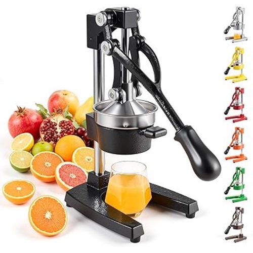 CO-Z Manual Citrus Juicer, Commercial Grade Cast Iron Orange Juicer, Professional Heavy Duty Juice Press with Removable Strainer, Manual Juice Extractor for Orange Lemon Pomegranate Citrus, Black