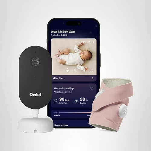 Owlet Dream Duo – FDA-Cleared Smart Baby Monitor with Sock & HD Video Cam, Tracks Pulse Rate, Oxygen & Sleep, 2K HD Video, Cry & Motion Alerts, Temp Monitoring