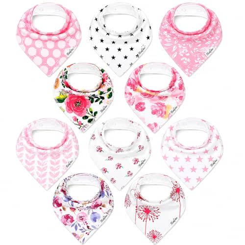 KiddyStar Premium 5-Pack Organic Cotton Baby Bibs for Drooling and Teething | Soft, 2-Layers, Absorbent Bibs for Baby Girl, Boy | Easy to Clean & Put On Bibs for Toddler, Newborn, Infant, 0-36 Months