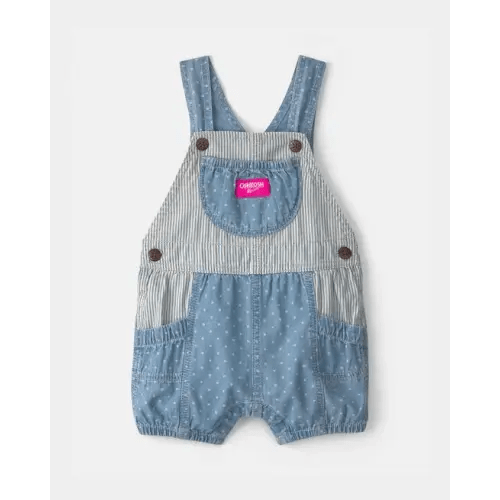 12 months. Baby Hickory Stripe & Dots Shortall - Light Wash - OshKosh B'gosh | Carter's