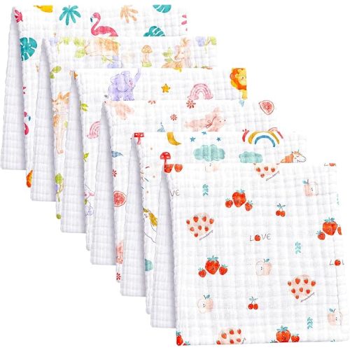 6 Pack Baby Muslin Burp Cloths - 20" x 10" Cotton Burp Rags 6 Layers Muslin Cloth Absorbent Ultra-Soft Burping Cloths Feeding Gifts for Newborns Girls