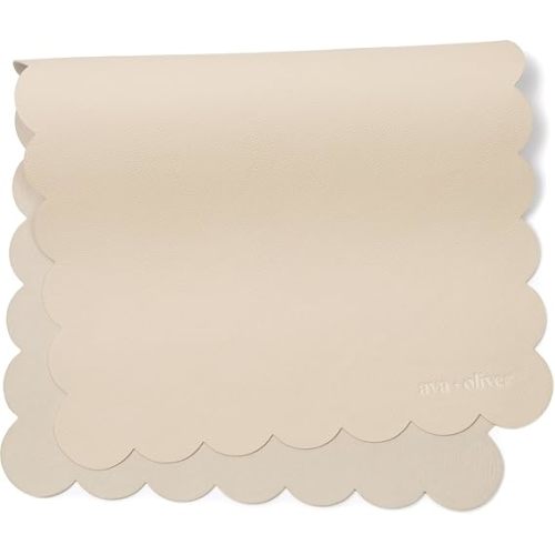 Ava + Oliver Vegan Leather Baby Changing Mat (16 X 30 in) - Multipurpose Wipeable and Portable Diaper Mat - Foldable for Travel (Cream Scallop)