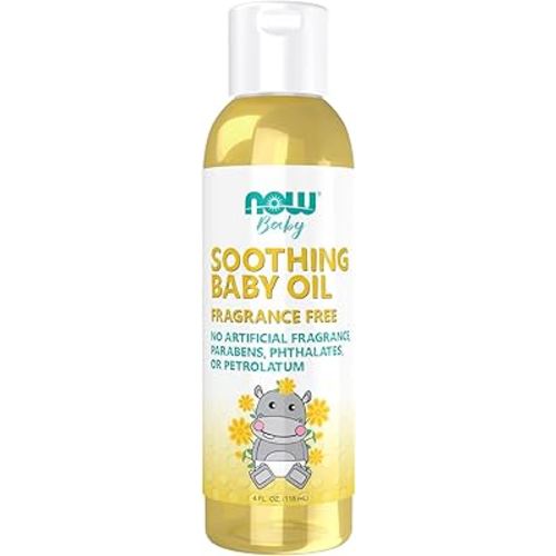 NOW Baby, Soothing Baby Oil, Fragrance Free, No Artificial Fragrance, Parabens, Phthalates, or Petrolatum, 4-Ounce