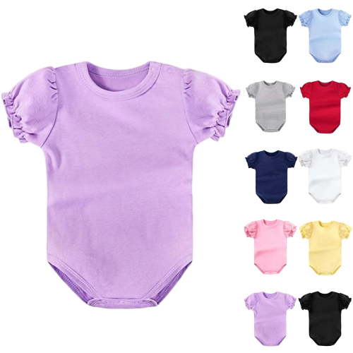 Bovxnpu Baby Girls' Bodysuits Short Sleeve Infant Bodysuit Puff Sleeve Crew Neck Lightweight Summer Bodysuit Summer Outfits