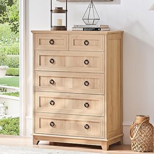 Joaxswe Farmhouse 6 Drawer Dresser for Bedroom, 41" Tall Small Dressers & Chest of Drawers, Rustic Wood Dresser with Metal Handle, Storage Organizer Closet for Living Room, Hallway, Entryway