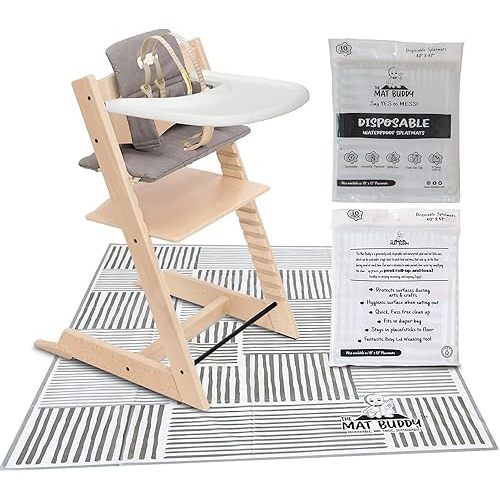 Disposable Splat Mats for Under High Chair with 4-Sided Adhesive, 30 Count - 100% Waterproof, Non-Toxic - Baby Led Weaning Supplies, High Chair Mat for Floor, 40”x47”