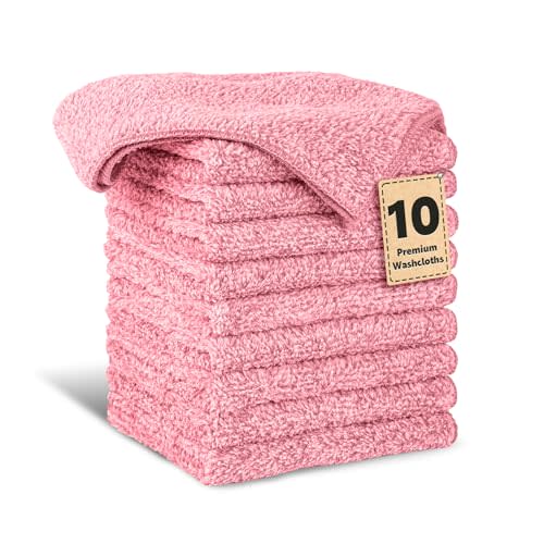 10 Pack Premium Washcloths, Highly Absorbent and Super Soft Face Towels | Multi-Purpose Fingertip Towels, 12 x 12 inch Bathroom Towels, Star Pink