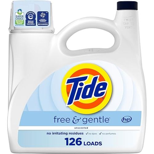 Tide Free & Gentle Liquid Laundry Detergent, 100 Loads, 132 fl oz, Tide Laundry Detergent, Clean Laundry Detergent