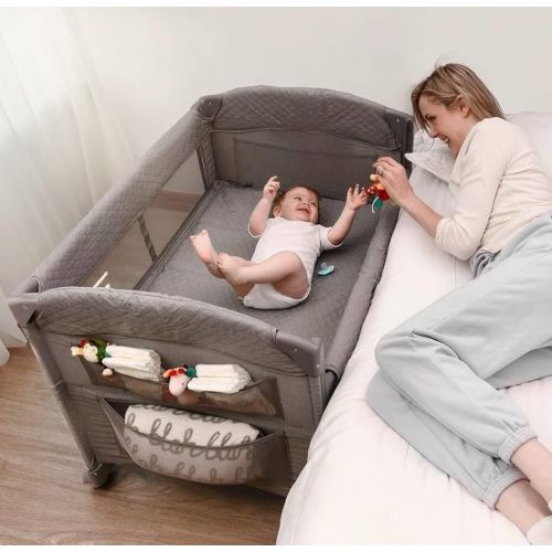 babywombworld Baby Bassinet Bedside Sleeper Crib: Premium Newborn to Toddler Soft Material Bed with Storage and Wheels