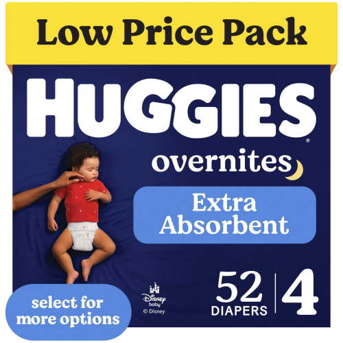 Huggies Overnites Nighttime Baby Diapers, Size 4 (22-37 lbs), 52 Ct (Select for More)