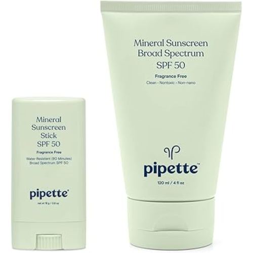 Pipette 100% Mineral Sunscreen Lotion + Stick Duo, Clean, Broad Spectrum with Non-Nano Zinc Oxide, UVB/UVA Sun Protection for Kids & Sensitive Skin, Hypoallergenic, Non-Toxic