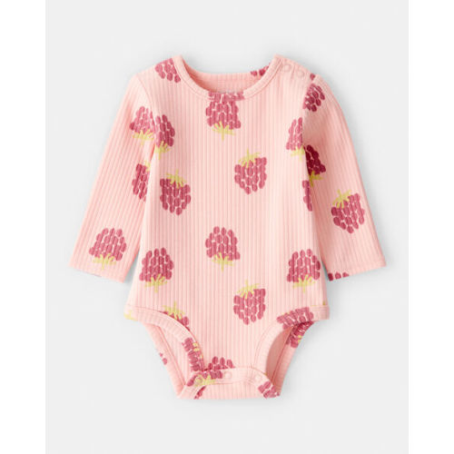 Baby Girl Raspberry Print Long-Sleeve Fashion Bodysuit - Pink - Carter's | Carter's