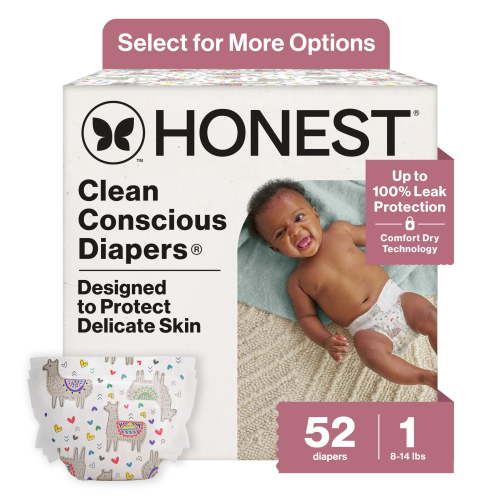 The Honest Company Clean Conscious Baby Diapers Size 1 (8–14 lbs) Hypoallergenic Fragrance Free 52 Count