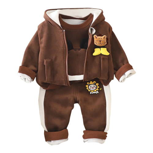 SJLDQY Infant Baby Boys Clothes Set Long Sleeve Fleece Sweatshirt Pants With Vest Cartoon Print Graphic 3Pcs Outfit Sets Cozy Fall Winter Clothing