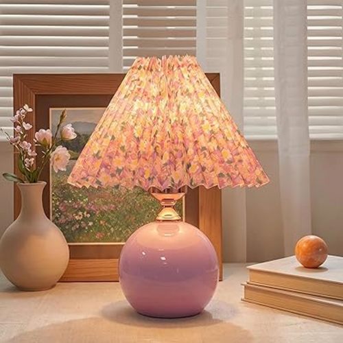 Vintage Ceramic Lamp for Living Room,11" Led Night Lamp with 3 Way Dimmable Desk Lamp Eye-Caring Table Lamp Suitable for Home Office Bedroom Bedside&Baby Nursery