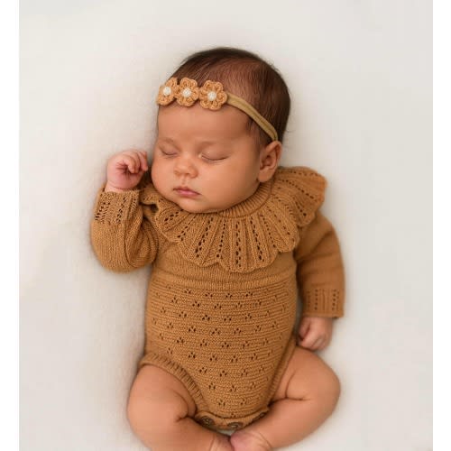 Baby Girl knit lace Cotton romper 3PC SET Option | Booties Bow | Zori
