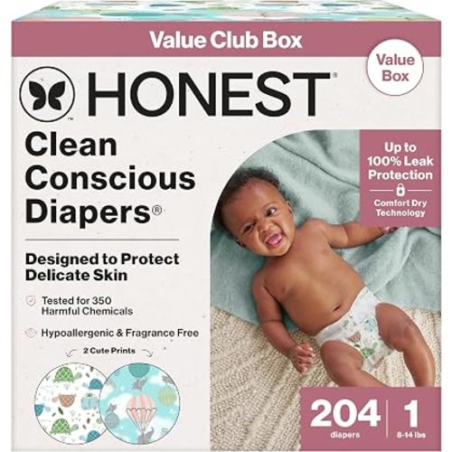 The Honest Company Diapers, Value Pack, Fragrance-Free, Size 1, 204 Count