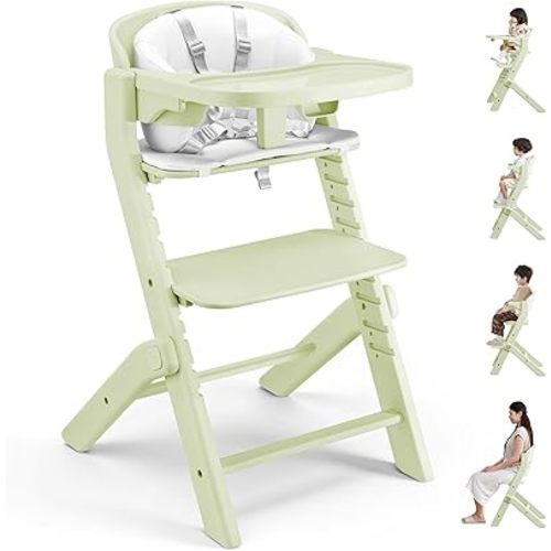Amazinglife Baby High Chair 3 in 1, Convertible Growth High Chairs for Babies, Feeding Highchairs for Babies and Toddlers, Adjustable Ten Different Heights, Suitable for All Ages, Green