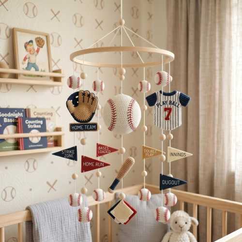 Baseball Baby Mobile, Crochet Sports Nursery Decor, Baseball Helmet and Jersey Baby Gift, Personalized Sports Nursery, Baby Shower Gifts