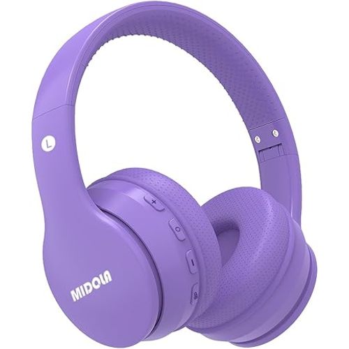 MIDOLA Kids Headphones Bluetooth 5.4 Wireless 68H Play Time Volume Limit 85/94dB Over-Ear Foldable Headset,Type-C Fast Charging,Wired Aux Mic for Toddler Child Pad Tablet Light Purple