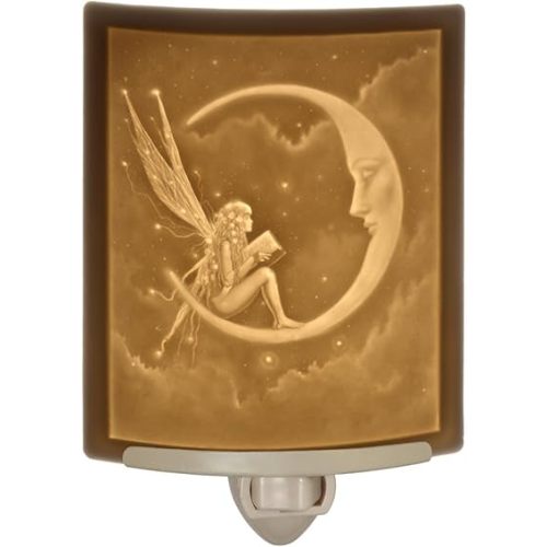 The Porcelain Garden Reading Fairy Night Light, Porcelain Lithophane Story Fairy, Decorative Wall Plug-in for Nursery, Bedroom, Kitchen, Bath