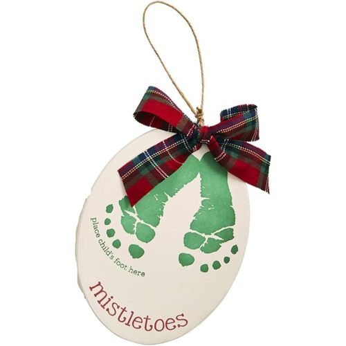 Mud Pie Baby Footprint Christmas Ornament, Mistletoes, 5" x 4"