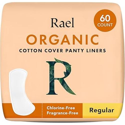 Rael Panty Liners for Women, Organic Cotton Cover - Regular Pantiliners, Light Absorbency, Unscented, Chlorine Free (Regular, 60 Count)