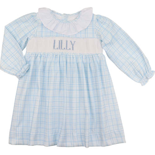 Blue Plaid Corduroy Custom Smocked Dress