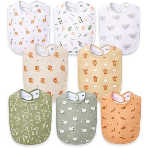 Lilian&Gema Baby Bibs 8 Pack Baby Drool Bibs for Unisex Boys Girls,Soft Cotton Bibs for Teething and Drooling Newborn