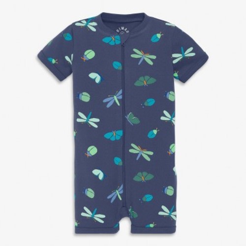 Primary Baby Organic Zip Shortie In Critters In Sunwashed Navy Critters Size 0-3 Months