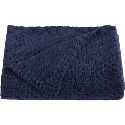 NTBAY Cable Knit Cooling Toddler Blanket, Soft and Breathable Baby Blanket 30x40 Inches Made from Rayon Derived from Bamboo for Crib, Stroller, Nursery, Navy Blue