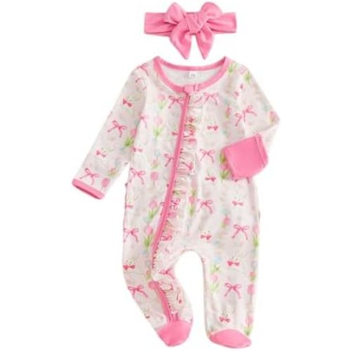 Socutebabe Newborn My first Easter Baby Girl Outfit Ruffle Romper Bunny Egg jumpsuit Cute Clothes and Headband