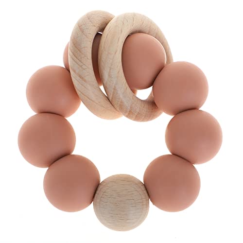 Silicone Baby Teether, Food Grade Silicone & Beech Baby Teething Toy, BPA Free (Muted)