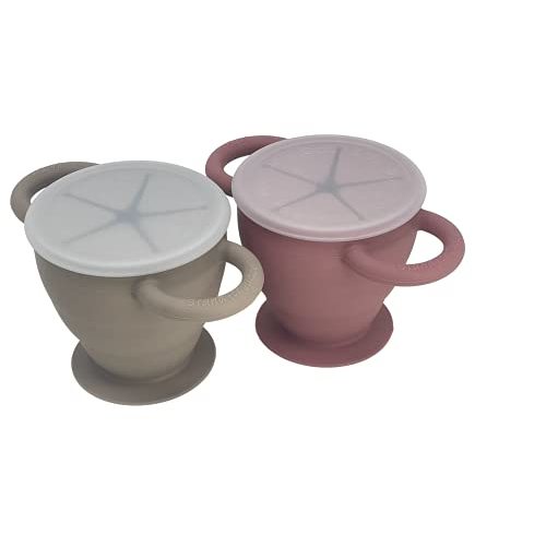 | Snack Attack II Baby Silicone Snack Cup | 2 pack | Collapsible Toddler Snack Cup (Fog and Dusty Rose)
