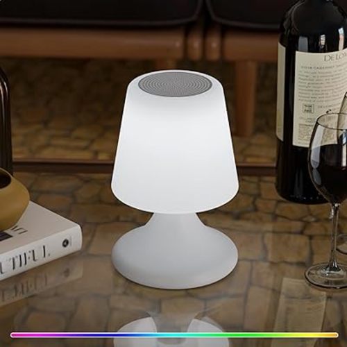 uuffoo Cordless LED Table Lamp with Speaker Shower Lamp Patio Outdoor Speaker with Lights RGB IP44 for Patio Pool Party Balcony Bathroom (White)