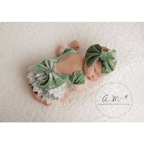 Velvet romper, Newborn romper set, Newborn photo prop, newborn romper, newborn sage green romper, newborn baby photo prop, baby photo prop,