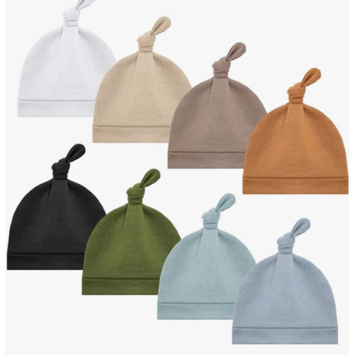 8 Pcs Baby Hats Newborn Beanie Infant Hat Set Top Knot Beanie Hats for Infant Baby Boys Girls 0-6 Months Soft Stretchy Caps Multicolor