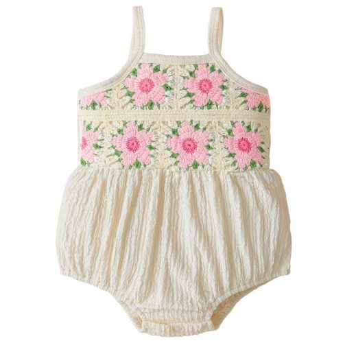 Baby Girl Floral Crochet Romper Summer Sleeveless Newborn Bodysuit with Spaghetti Straps One-Piece Outfit 0–18 Months