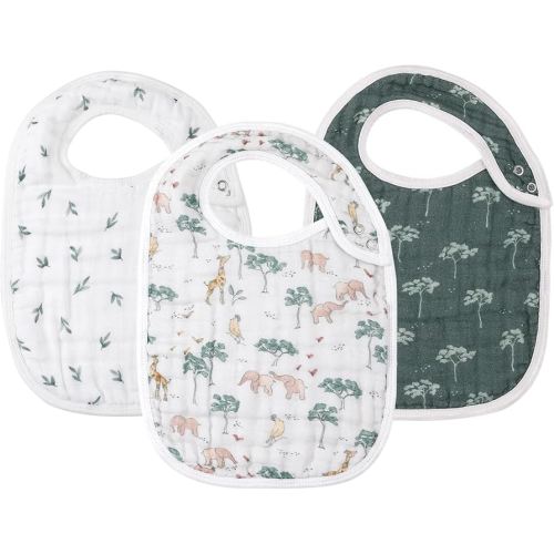 Snap Muslin Bibs for Girls, 3-Pack Baby Bibs for Infants, Newborns and Toddlers, 100% Cotton Muslin Absorbent & Soft Layers, Adjustable Snaps,Animal Jungle, 0-36Month "Animal Jungle"