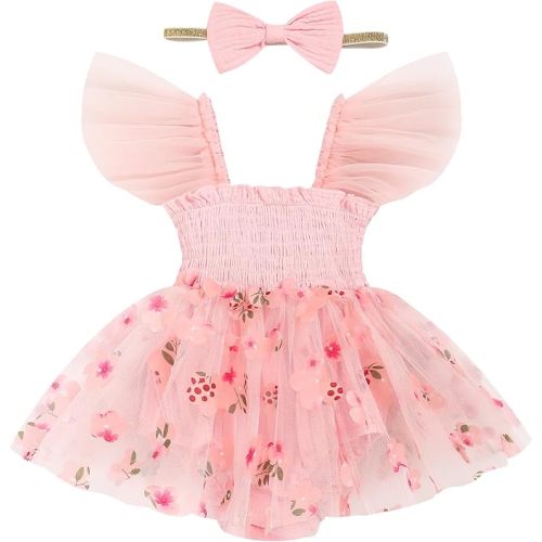 TITKKOP Baby Girl Tulle Romper|Newborn Summer Bodysuit|First Birthday Photo Shoot|Cake Smash Outfit for Infants 0-18M