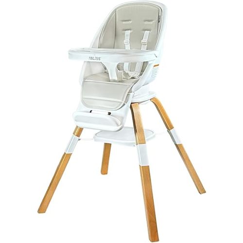 TruBliss Turn-A-Tot High Chair for Babies and Toddlers, 2 in 1 Wooden Portable Baby Feeder or Adjustable Child's Seat with 360 Degree Swivel, Removable Tray, and Pad (Grey Taupe)