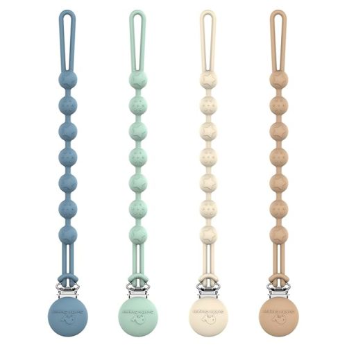 Cuddle Campus Silicone Pacifier Clip Holder with One Piece Design, Pack of 4 Soft Flexible Binky Clips with Texture Set 1(6M+)