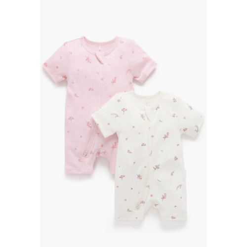 Purebaby 2 Pack Short Zip Romper