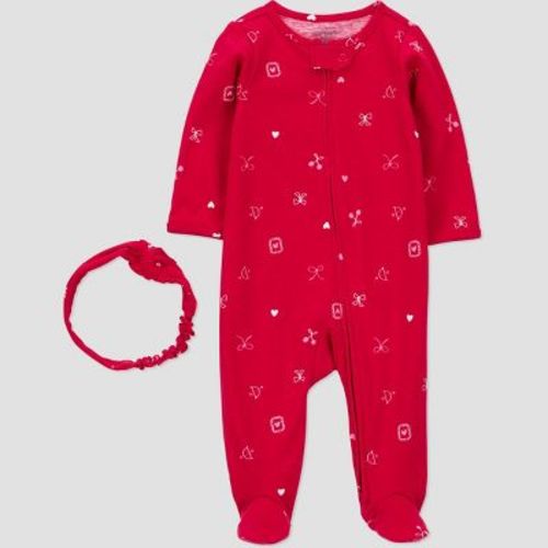 Carter's Just one you® Baby Girls' Valentine's Day Sleep N' Play with Headband - Red Newborn