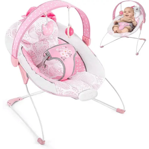 Baby Bouncer, Portable Infant Bouncer, Adjustable and Foldable Baby Rocker with Vibrations,Baby Bouncer Seat for Baby 0-6 Months 6-20 lbs Indoor & Outdoor Use