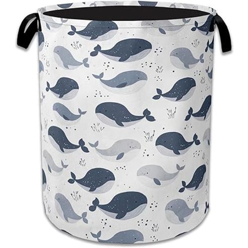 Cartoon Whale Laundry Basket Collapsible Laundry Hamper with Handle, Oxford Clothes Toy Storage Bin for Bathroom Bedroom Room Decor, Gift Basket 16" X 20.8"