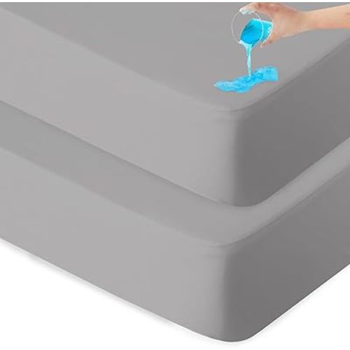 Waterproof Bassinet Sheets Fit for Miclassic, Baby Delight, TCBunny, Milliard, Dream On Me Traveler/Skylar and Other Bedside Sleeper Bassinet Mattress, 2 Pack, Ultra Soft Microfiber Sheets, Grey