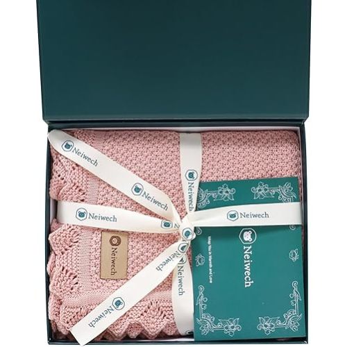 Neiwech Organic Cotton Baby Blanket Knit Soft Receiving Swaddling Crib Nursery Blankets for Newborns Infants Boys Girls Pink 30x40 Inch