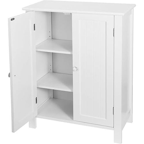 SUPER DEAL Modern Bathroom Floor Storage Cabinet with Adjustable Shelf and Double Door Rust Proof, Living Room Modern Home Furniture Storage Organizer Cabinet